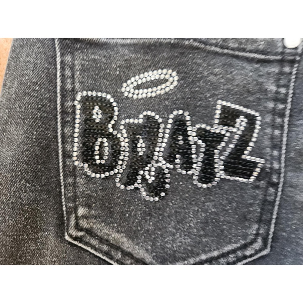 Forever 21 Bratz Flare Jeans 25 Black Y2K Rhinestone Logo Distressed Raw Hem - Picture 14 of 16
